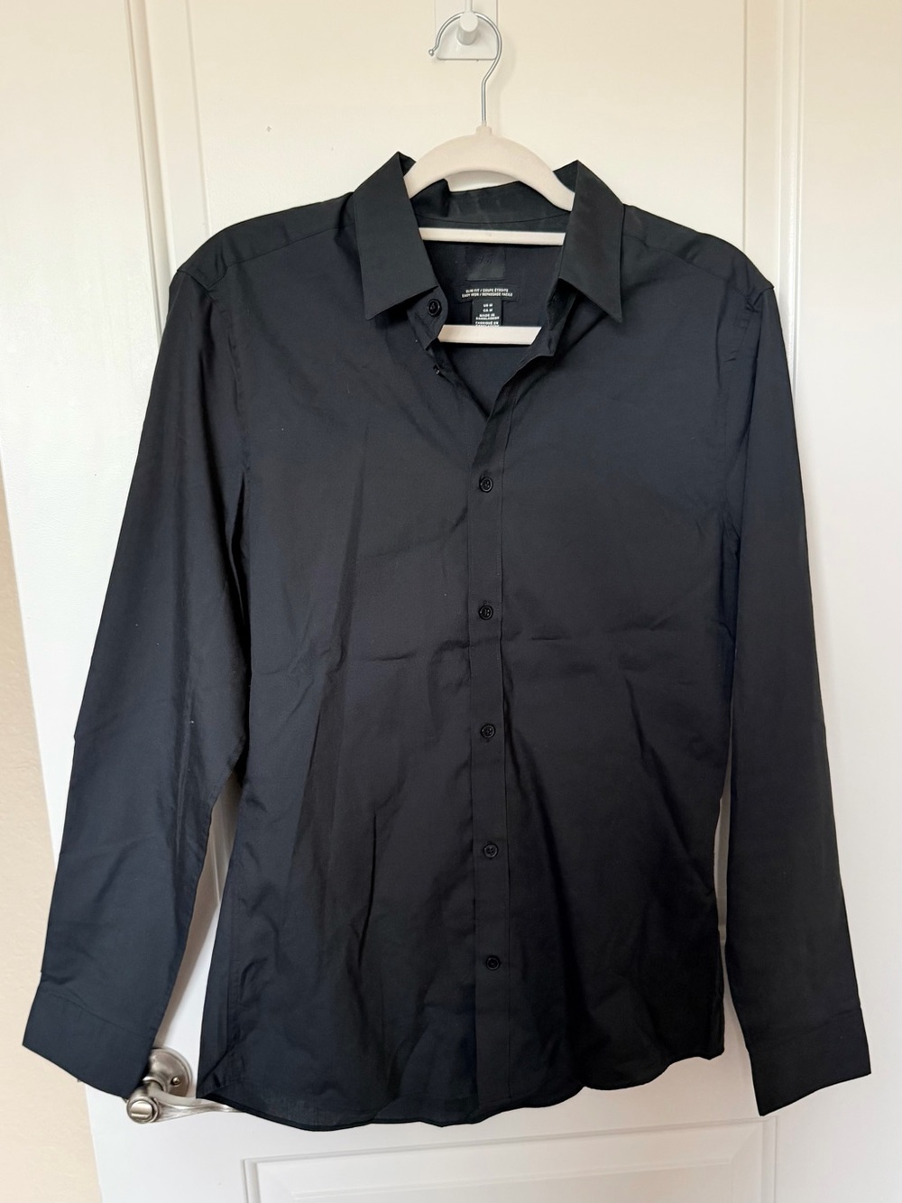 H&M Mens Slim Fit Easy Iron Button Down Shirt Black Long Sleeve Medium